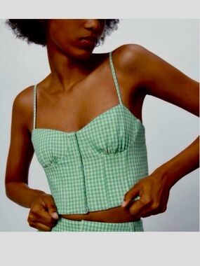 Zara Mint Gingham Bustier Top